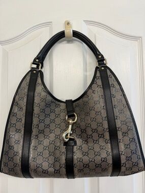 Authentic Gucci Joy GG Canvas/Leather Hobo Bag – Gunmetal and Black